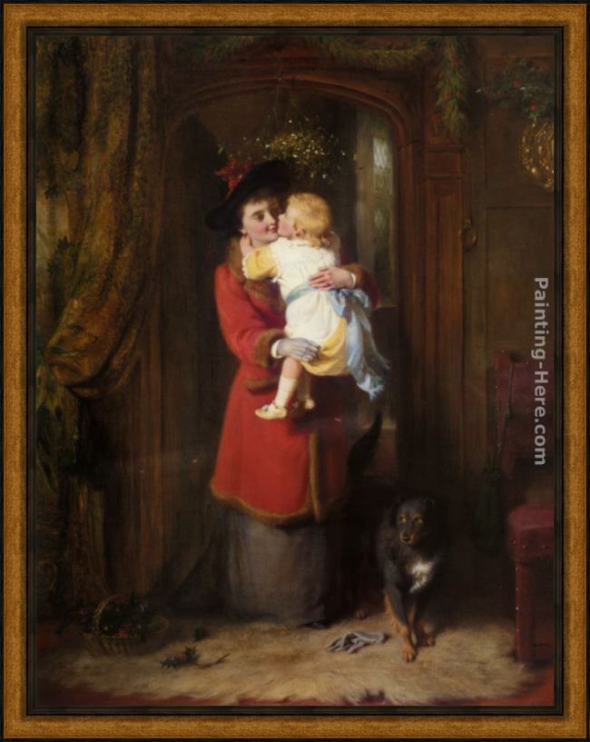Framed George Bernard O'Neill a christmas kiss painting