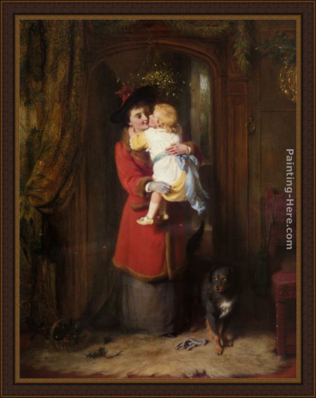 Framed George Bernard O'Neill a christmas kiss painting