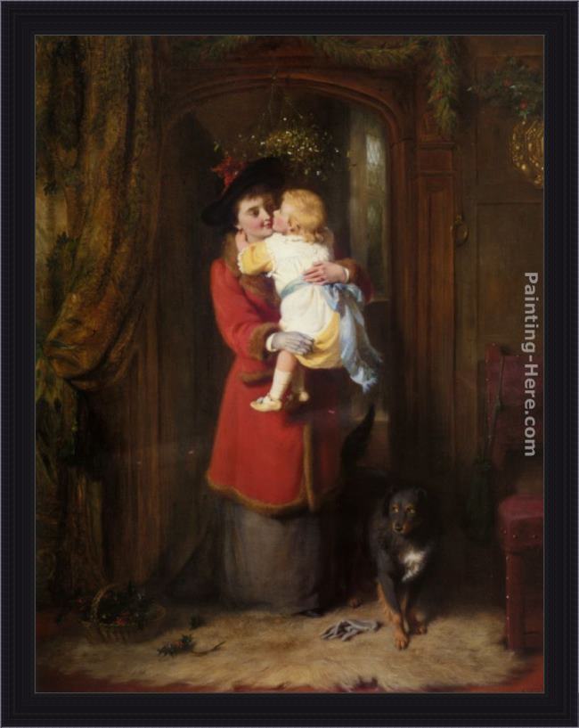 Framed George Bernard O'Neill a christmas kiss painting