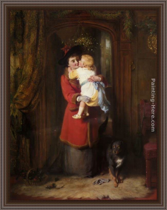Framed George Bernard O'Neill a christmas kiss painting