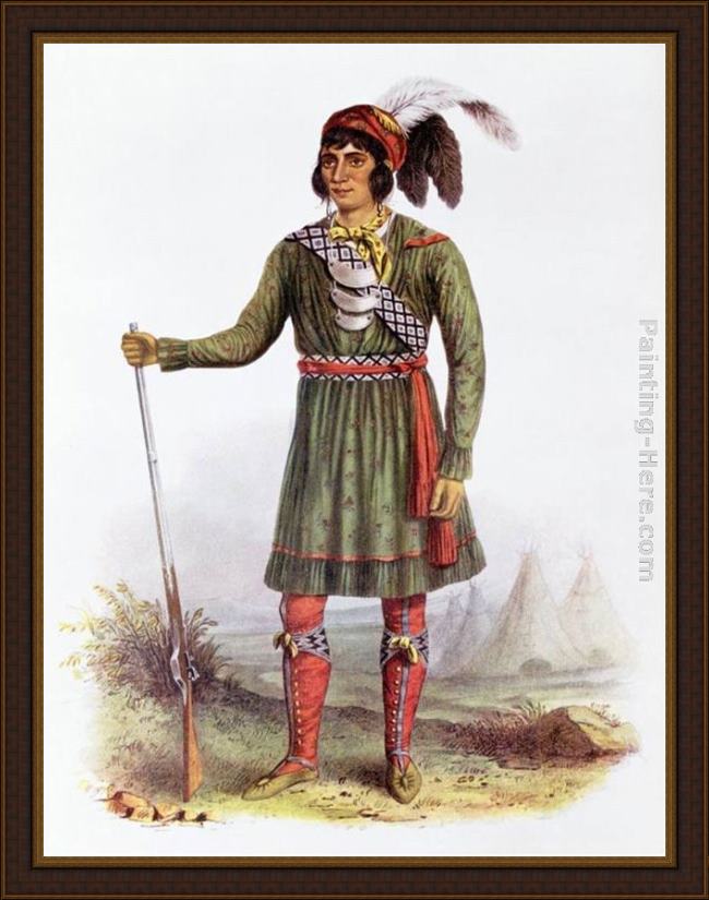 Framed George Catlin osceola or rising sun, a seminole leader painting