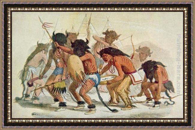 Framed George Catlin sioux buffalo dance painting