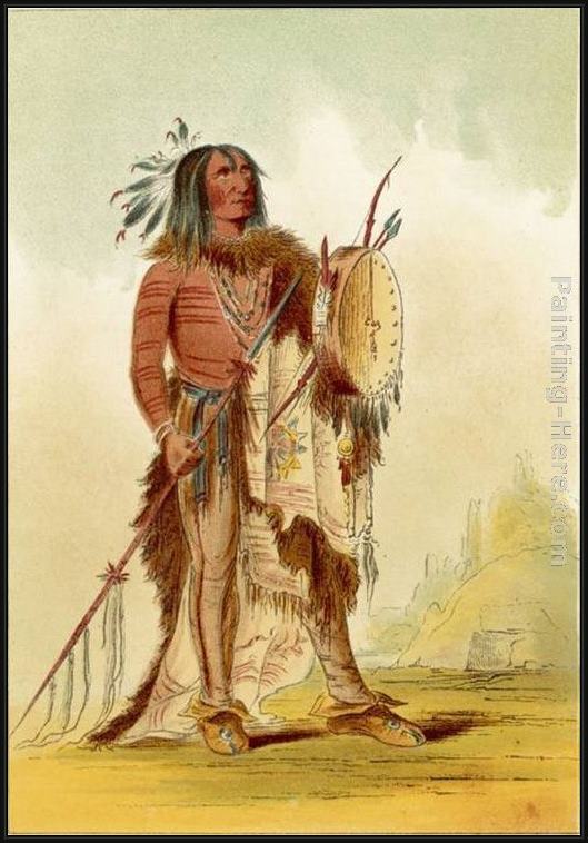 Framed George Catlin wun-nes-tou medicine-man of the blackfeet people painting