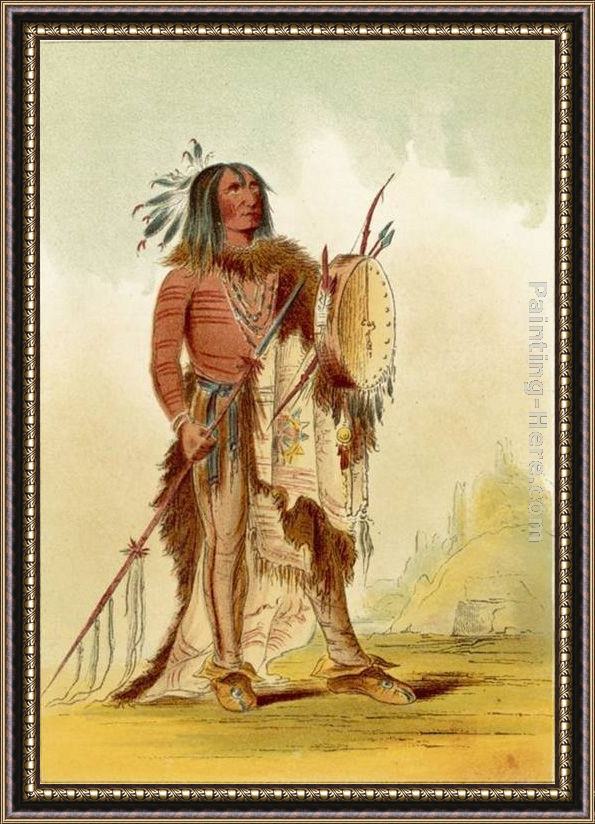 Framed George Catlin wun-nes-tou medicine-man of the blackfeet people painting