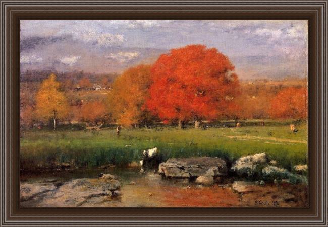 Framed George Inness catskill valley painting