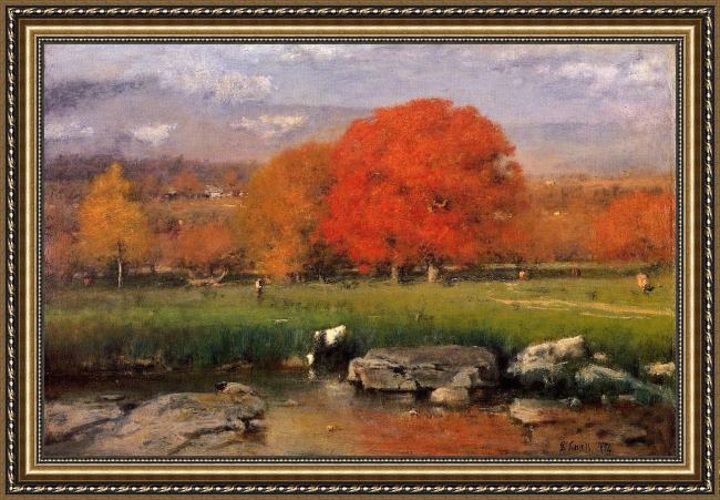 Framed George Inness catskill valley painting