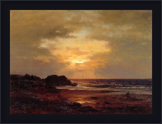 Framed George Inness coast scene painting