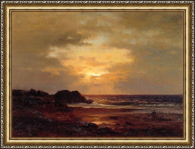 Framed George Inness coast scene painting