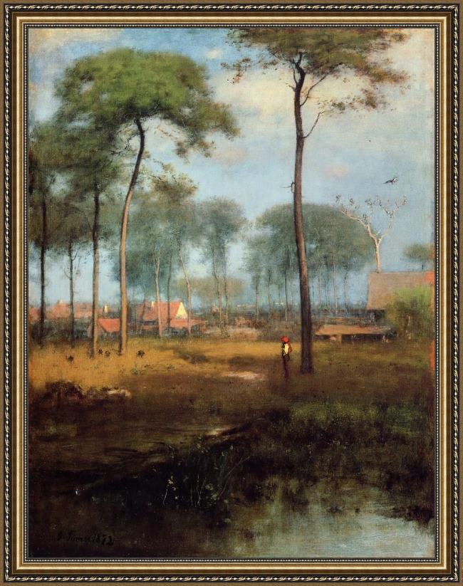Framed George Inness early morning tarpon springs painting