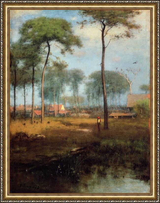 Framed George Inness early morning tarpon springs painting