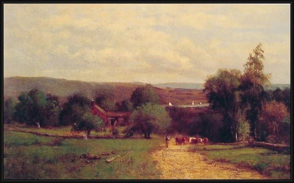 Framed George Inness spring painting
