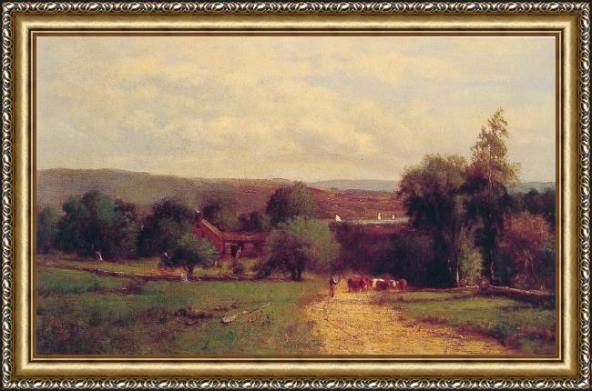 Framed George Inness spring painting