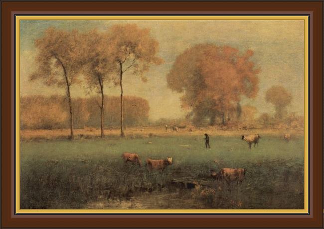 Framed George Inness summer landscape painting