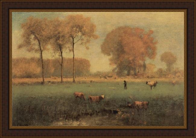 Framed George Inness summer landscape painting