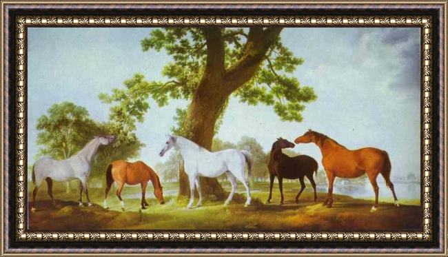 Framed George Stubbs mares by an oak-tree painting