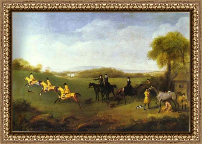 Framed George Stubbs racehorses belonging to the duke of richmond exercising at goodwood painting