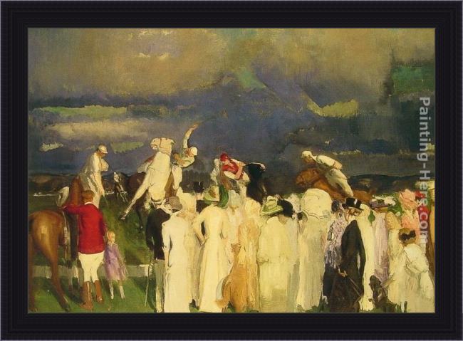 Framed George Wesley Bellows polo crowd painting