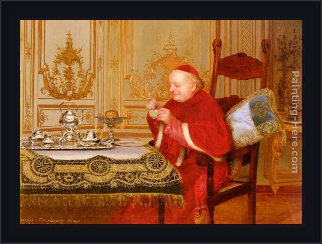 Framed Georges Croegaert teatime painting