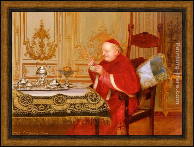 Framed Georges Croegaert teatime painting