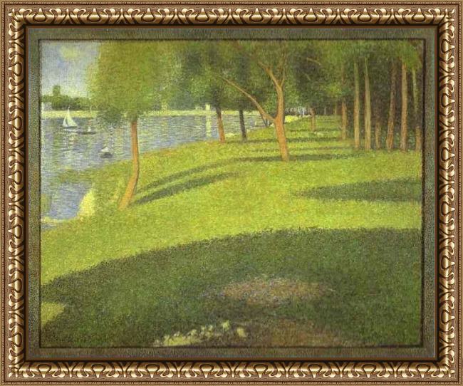 Framed Georges Seurat the island of la grande jatte painting