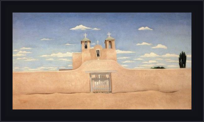 Framed Georgia O'Keeffe front of ranchos church painting