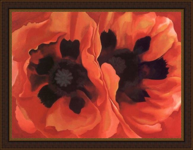 Framed Georgia O'Keeffe oriental poppies 1928 painting