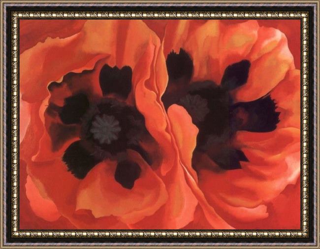 Framed Georgia O'Keeffe oriental poppies 1928 painting