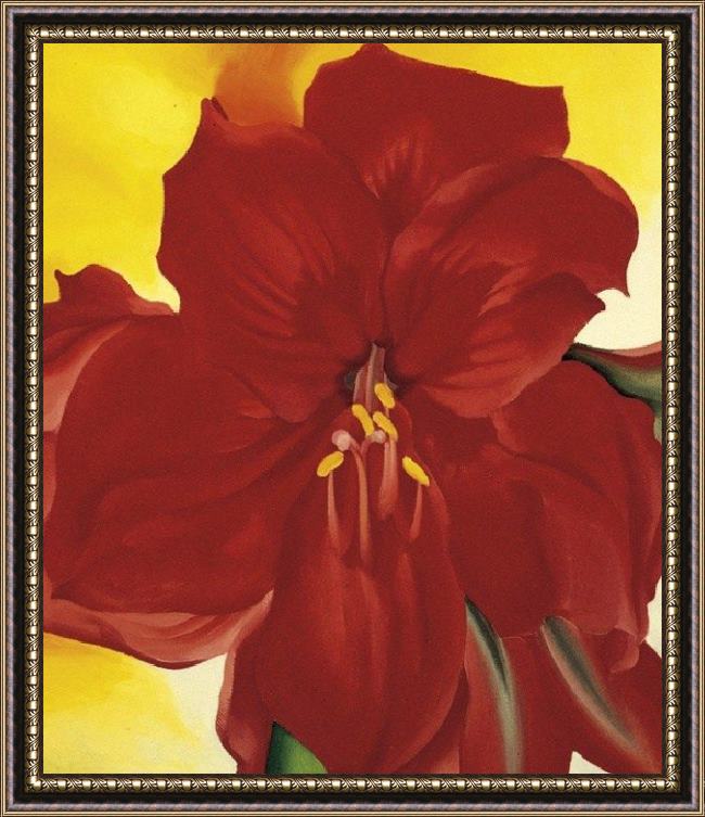 Framed Georgia O'Keeffe red amaryllis 1937 painting