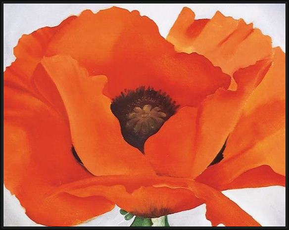 Framed Georgia O'Keeffe red poppy painting