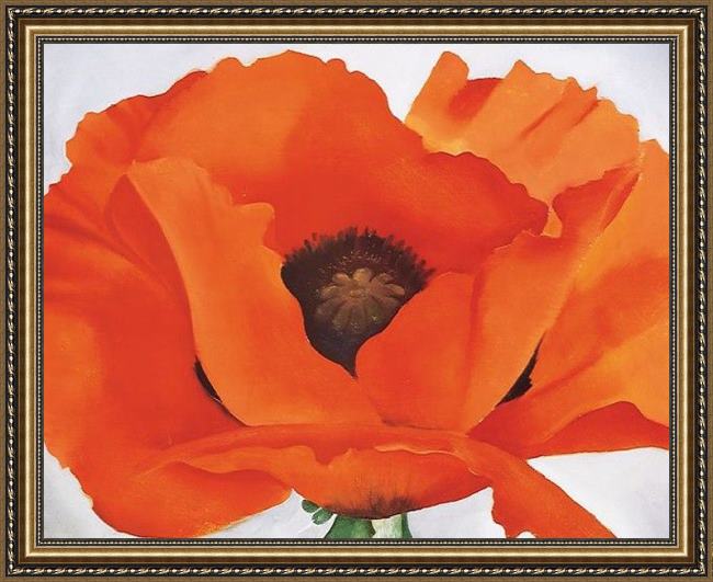 Framed Georgia O'Keeffe red poppy painting