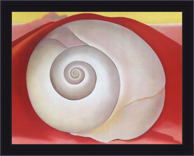 Framed Georgia O'Keeffe white shell with red c. 1938 painting