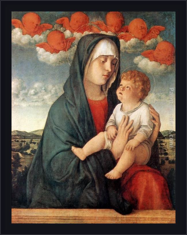 Framed Giovanni Bellini madonna of red angels painting