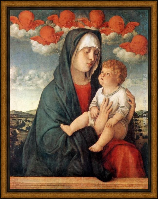 Framed Giovanni Bellini madonna of red angels painting