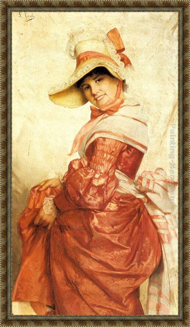Framed Giovanni Costa a girl in red painting
