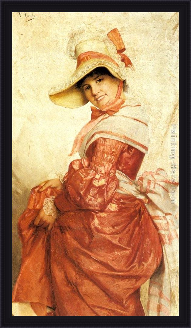 Framed Giovanni Costa a girl in red painting