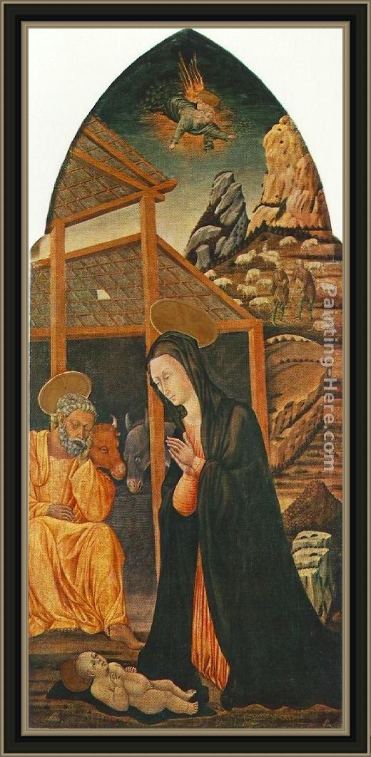 Framed Giovanni di Paolo nativity painting