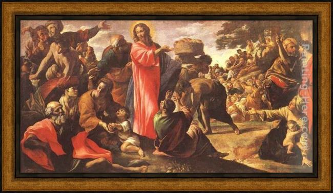 Framed Giovanni Lanfranco miracle of the bread and fish painting