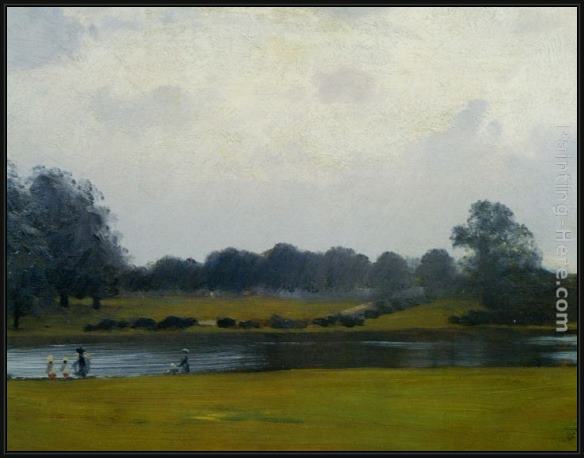 Framed Giuseppe de Nittis the serpentine hyde park painting