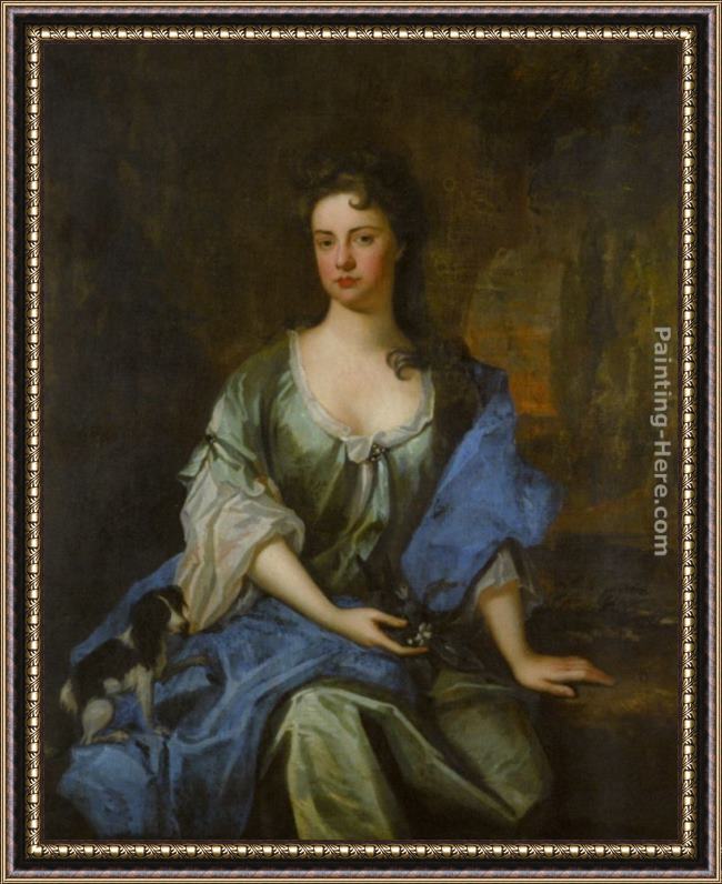 Framed Godfrey Kneller portrait of joane, wife of arthur ayshford painting
