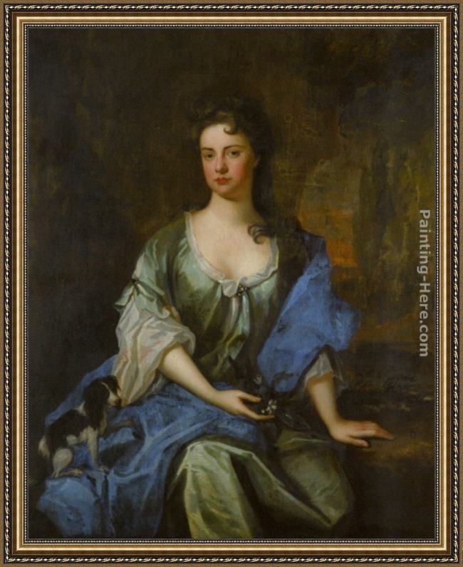 Framed Godfrey Kneller portrait of joane, wife of arthur ayshford painting
