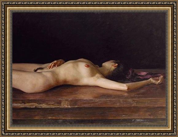 Framed Guan zeju nude on a board painting