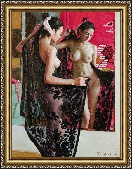 Framed Guan zeju reflecting painting