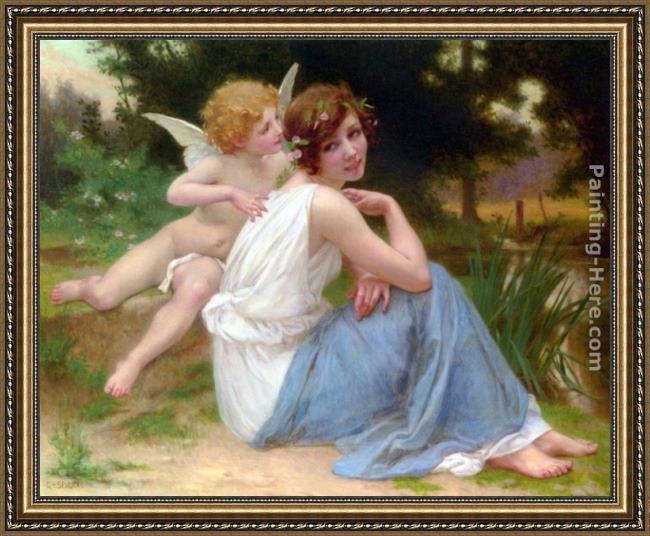 Framed Guillaume Seignac cupid and psyche painting
