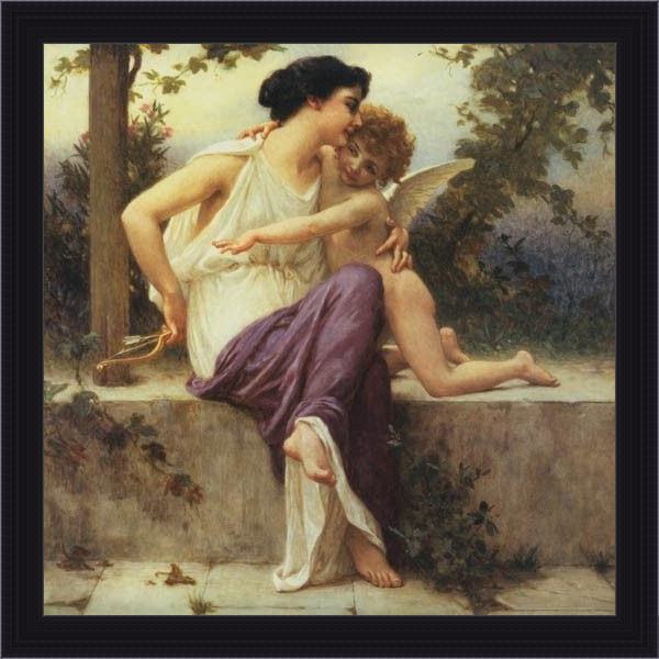 Framed Guillaume Seignac cupid disarmed painting