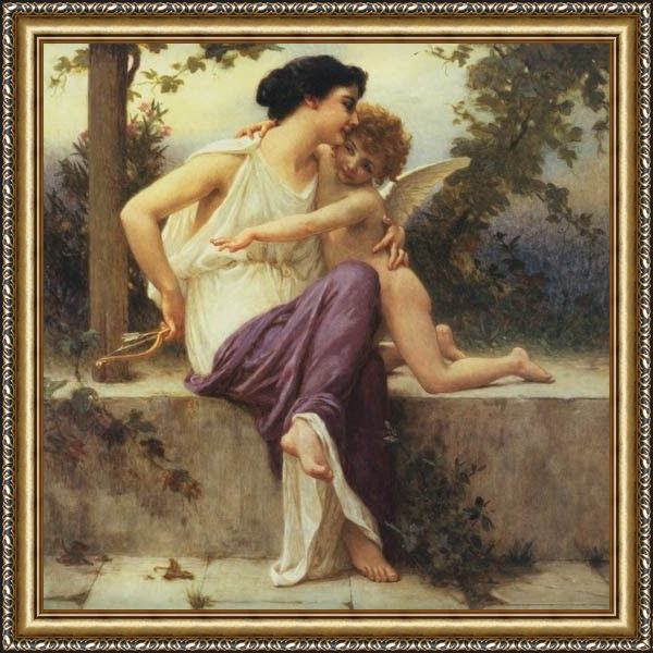 Framed Guillaume Seignac cupid disarmed painting