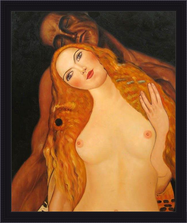 Framed Gustav Klimt adam and eve painting