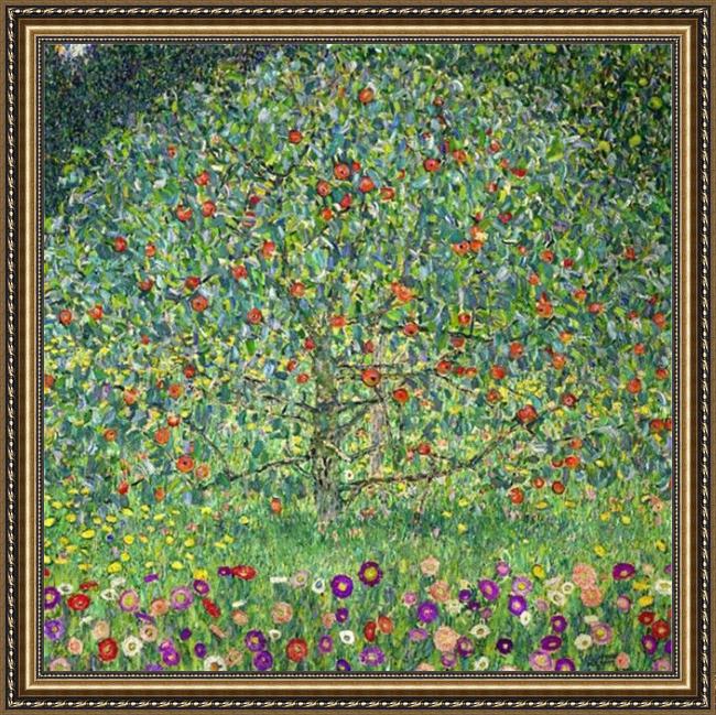 Framed Gustav Klimt apple tree i painting