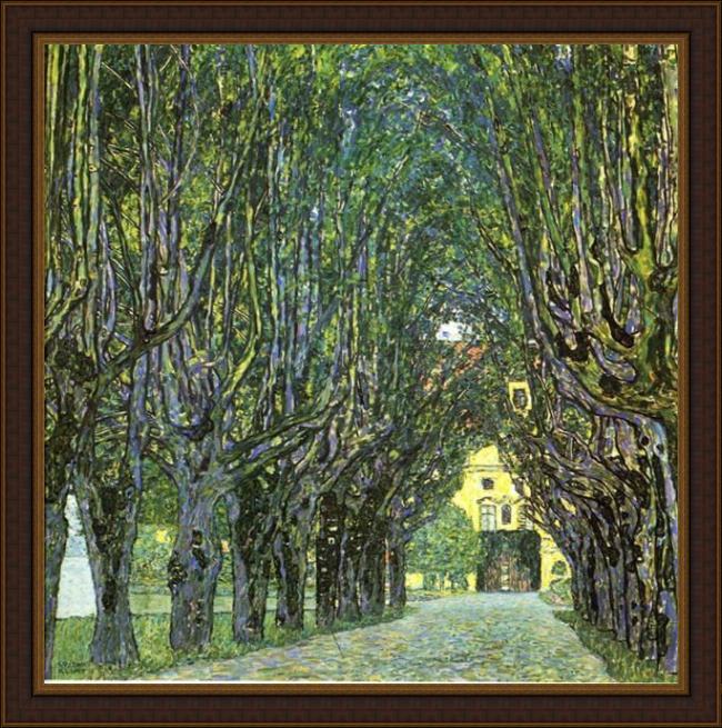 Framed Gustav Klimt avenue of schloss kammer park painting