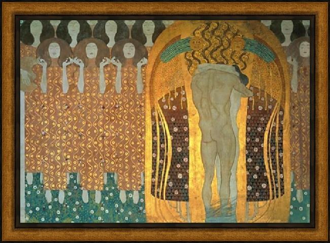 Framed Gustav Klimt beethoven frieze painting
