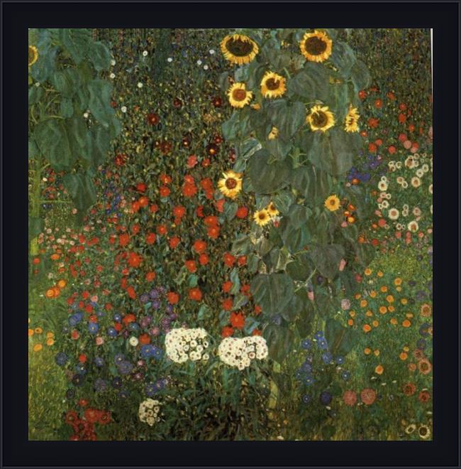 Framed Gustav Klimt country garden with sunflowers painting